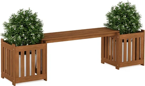 Vista 9 de Furinno FG16011 Tioman - Caja de flores de madera dura, color marrón 40.5" de ancho, caja de flores de madera dura de listones con asiento, caja