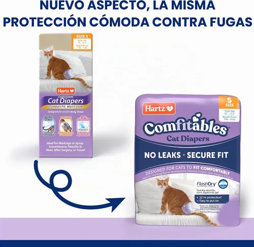 Vista 2 de Hartz Comfitables - Pañales para gatos, talla S, 16 unidades, ajuste cómodo y seguro, fácil de poner