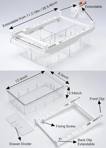 Vista 3 de YekouMax Organizador de refrigerador, contenedores organizadores de refrigerador, extraíble con asa, caja de almacenamiento para estante
