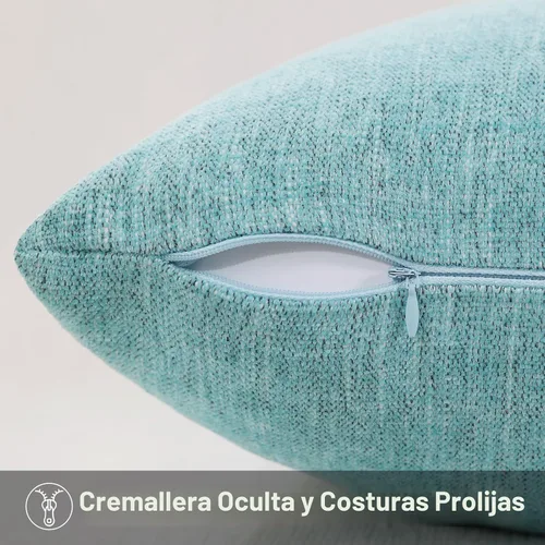 Vista 5 de decorUhome Juego de 2 fundas de almohada de chenilla turquesa otoñal de 12