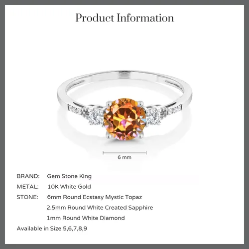 Vista 13 de Gem Stone King Anillo de compromiso de 3 piedras preciosas redondas de oro blanco de 10 quilates con piedra natal de 0.236 in con piedra natal