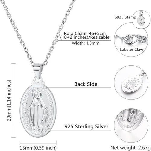 Vista 5 de U7 - Collar y cadena de la Virgen María 22 chapado en oro de 18 quilates joyería cristiana para hombre o mujer cruz milagrosa personalizable