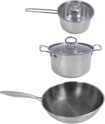 Vista 4 de SUNGOOYUE Stainless Steel Cooking Set with Elegant Design for Various Cooking Needs, 3 Pots and 2 Lids