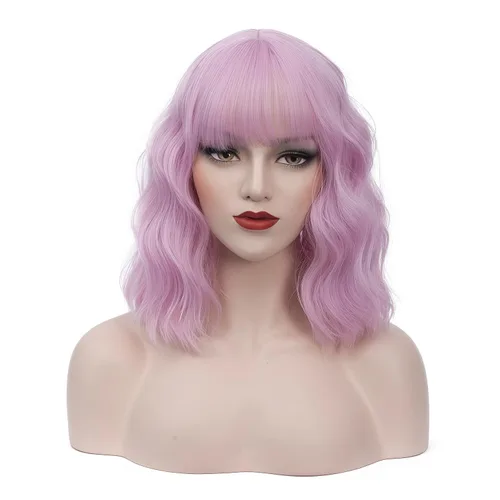 Vista 7 de BUFASHION Peluca rizada corta ondulada de 14 pulgadas para mujer, peluca sintética para cosplay, Halloween, peluca con flequillo lateral (negro)