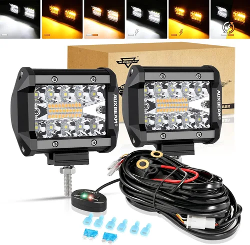 Vista 19 de Auxbeam Barra de luz LED de 3 pulgadas, 72 W, color ámbar/blanco, luces de conducción todoterreno para camión, SUV, barco, 4x4, Jeep Wrangler