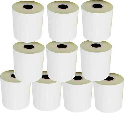Vista 2 de (4 rollos) Rollos autocopiativos de 2 capas de 3 pulgadas x 95 pies, papel de recibo blanco/amarillo, POS, caja registradora, dos capas