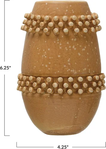 Vista 2 de Bloomingville Florero de gres con puntos elevados, esmalte reactivo de terracota, marrón, 6.25 pulgadas