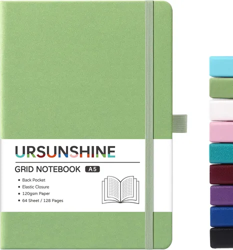 Vista 29 de Cuaderno punteado, diario, 5.3 x 8.26 pulgadas, tapa dura, prémium, papel grueso, doble espiral, bandas, cuero negro sintético, lazo para bolígrafo