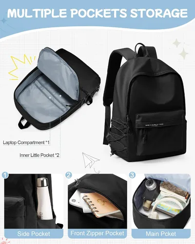 Vista 4 de suradar Mochila para escuela, escuela secundaria, mochila para adolescentes, niñas, niños, estudiantes universitarios, mujeres, hombres, mochila