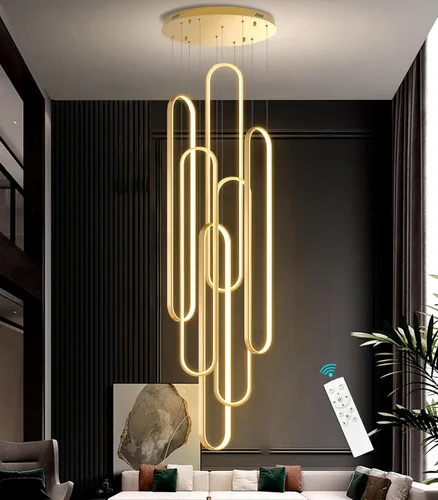 Vista 13 de Lámpara de Araña de Anillo Moderna LED Regulable Luz de Techo para Isla de Cocina Sala de Estar Escaleras Comedor Negro