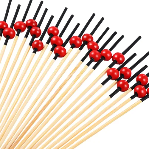 Vista 8 de Blulu Paquete de 200 palillos de dientes elegantes para aperitivos, brochetas de cóctel de perlas de 4.7 pulgadas para bebida, palitos con sabor a