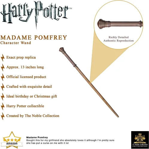 Vista 3 de The Noble Collection - Varita de personaje de Madam Pomfrey - Varita del mundo mágico de 13 pulgadas con etiqueta de nombre - Varitas de Harry Potter