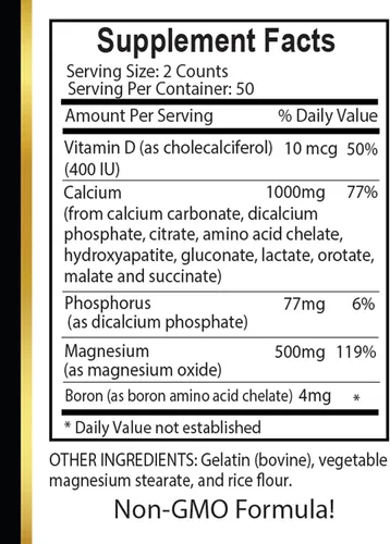Vista 5 de Suplemento de calcio y magnesio - Vitaminas de apoyo inmunológico, calcio orgánico de fuerza ósea con magnesio, vitamina D3, citrato de calcio - 1
