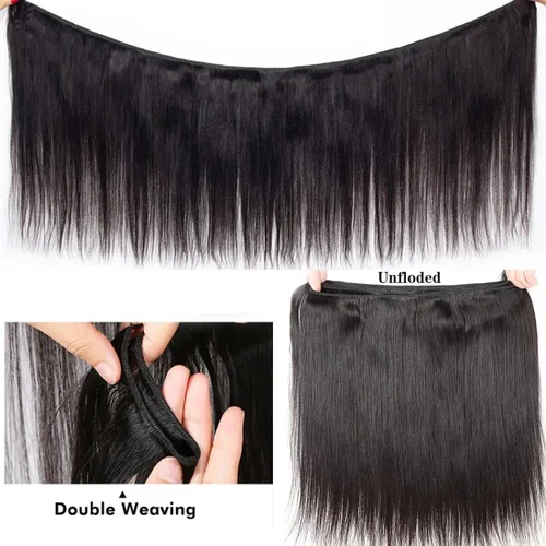 Vista 4 de Paquetes Bob Liso 3 Paquetes de Cabello Humano Corto 10, 10 y 10 Pulgadas, 100% Cabello Crudo Sin Procesar, Tejido Rápido, Color Negro Natural
