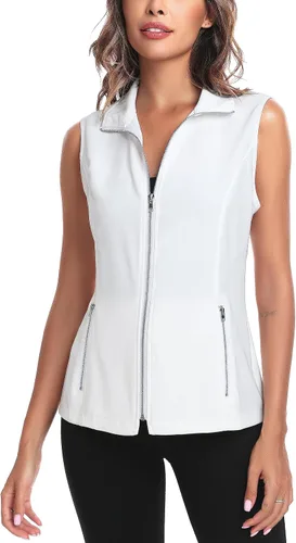 Vista 5 de MISS MOLY Chalecos para mujer, estilo casual, ligero, con cremallera completa, chaleco militar sin mangas, para golf, con bolsillos