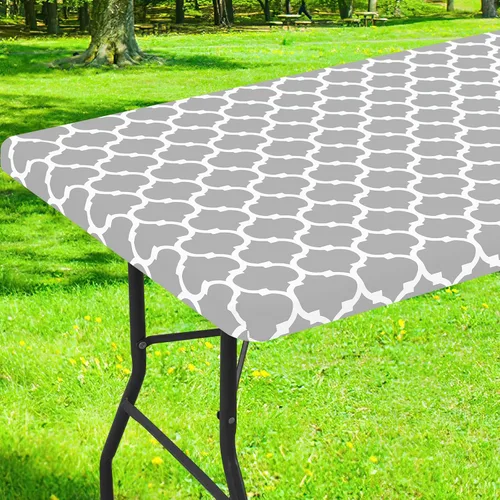 Vista 22 de Smiry Mantel cuadrado para mesa de pícnic, manteles de camping impermeables elásticos ajustables, protector de mantel de vinilo con respaldo de Gris