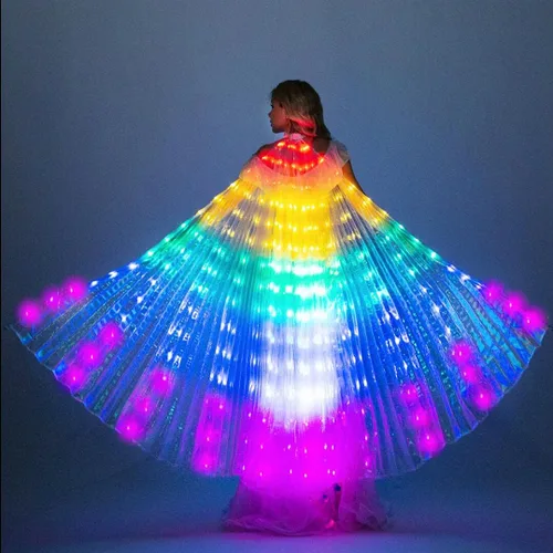 Vista 5 de Alas de LED Isis con luz brillante, traje para danza del vientre con varas, ropa para espectáculos, carnaval o Halloween