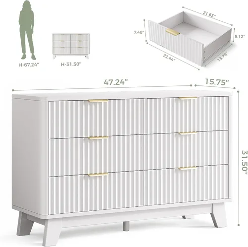 Vista 2 de Jocoevol Cómoda acanalada con 6 cajones para dormitorio, color blanco