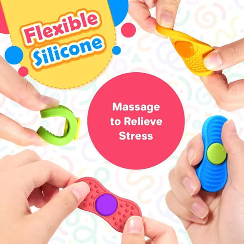 Vista 2 de Fidget Spinnes sensoriales para niños y adultos: paquete de 4 juguetes texturizados para los dedos, premio silencioso para el aula, piedras