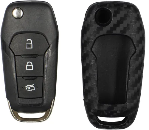 Vista 6 de Funda de llave de mando de coche de silicona suave con textura de fibra de carbono para Ford EcoSport Escort Explorer F-150 F-250 F-350 F-450 F-550