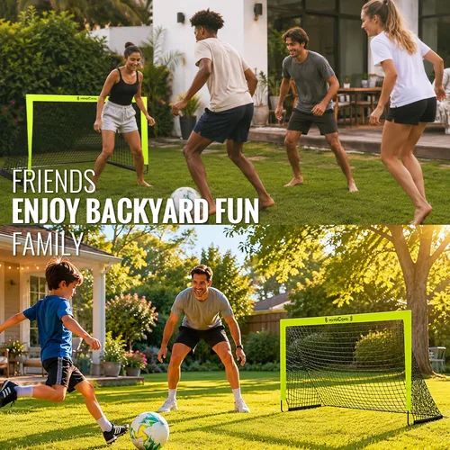 Vista 8 de VavaCava - Juego de arcos de fútbol portátiles de 4 x 3 pies para diversión en el patio trasero, 2 redes, 2 pelotas de tamaño 3, 10 conos
