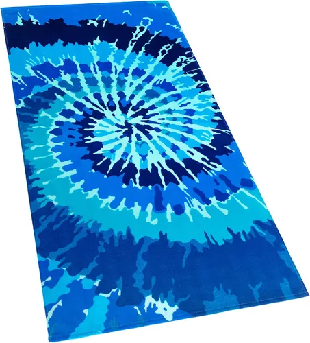 Vista 5 de Softerry Tie Dye Beach Towel 30 x 60 inches 100% Cotton Velour One Side Printed (Blue Tie Dye, 30" x 60") (Pack of 2)