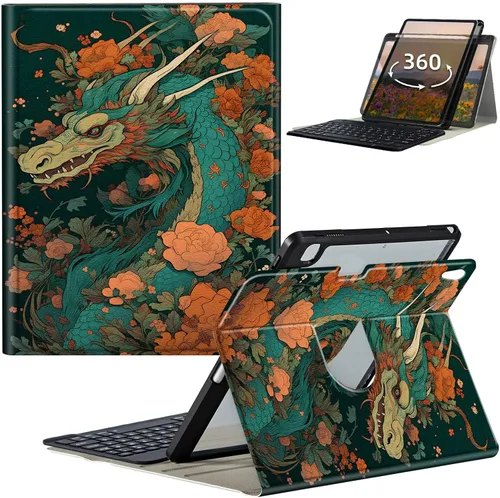 Vista 16 de Funda de teclado para iPad de 9ª/8ª/7ª generación de 10.2 pulgadas 2021/2020/2019 con soporte delgado giratorio de 360 grados, cubierta inteligente