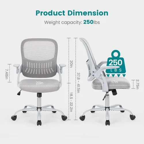 Vista 3 de DUMOS Silla de escritorio para computadora de oficina, ergonómica, de malla con respaldo medio, giratoria, con ruedas, cómodo soporte lumbar