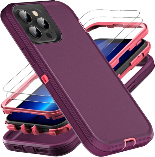 Vista 8 de YKHJKLEC para iPhone 13 Pro Max, funda militar grado 3 en 1 resistente a golpes/caídas/polvo con 2 piezas de protector de pantalla de vidrio