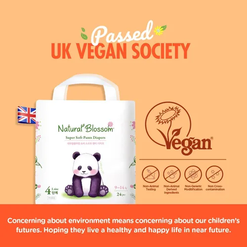 Vista 4 de Natural Blossom Pañales para bebé Ultradelgados, hipoalergénicos, súper suaves, veganos, talla 4 (2T-3T, 20-31 libras) 96