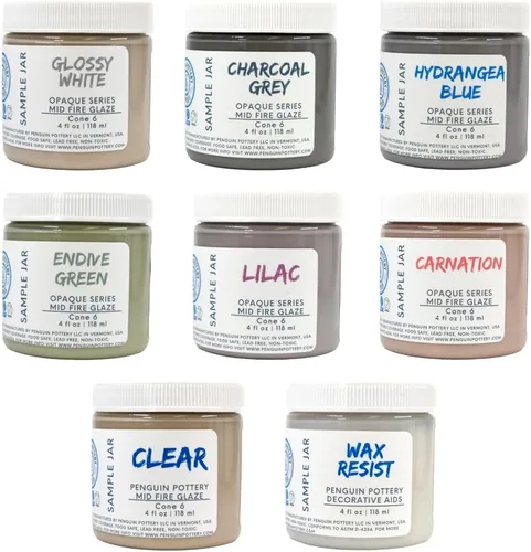 Vista 13 de Penguin Pottery - Set variado - Serie Celadon de Fuego Medio - Cono 6 - Incluye 8 frascos de 4 oz