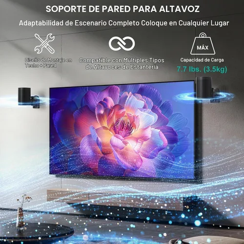 Vista 2 de WALI Soporte de altavoz de sonido envolvente pequeño con ángulo de Negro