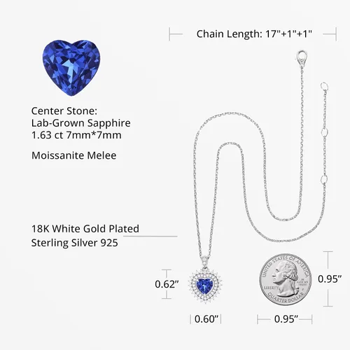 Vista 4 de Collar Heart of the Ocean Colgante de zafiro azul y moissanita cultivado en laboratorio, plata de ley 925 chapada en oro blanco de 18 quilates