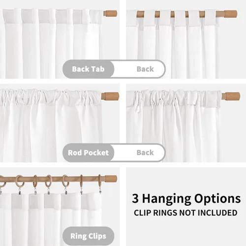 Vista 5 de BGment Cortinas blancas puras de 63 pulgadas de largo, juego de 2 paneles para dormitorio, pestañas traseras, aspecto de lino grueso, arpillera