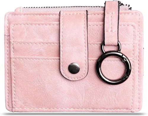 Vista 4 de Pofee XIO - Tarjetero de RFID delgado y minimalista para mujer, con bolsillo frontal, mini monedero con llavero