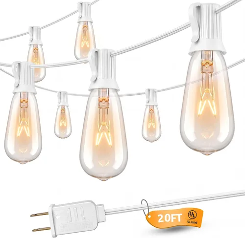 Vista 10 de SUNSGNE Tira de luces Edison para exteriores de 25 pies con 27 bombillas Edison transparentes, ST35 luces vintage para patio, jardín, patio, porche