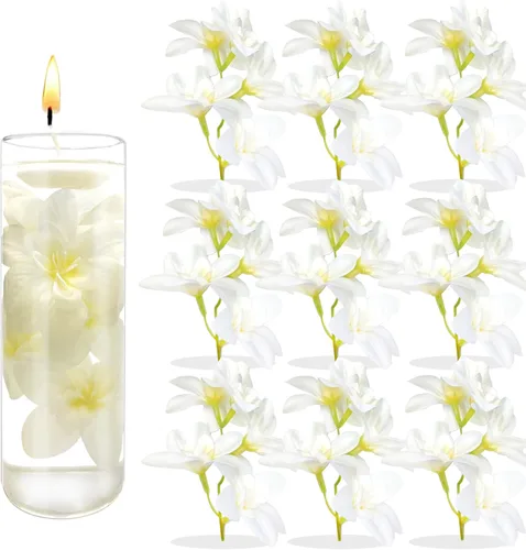Vista 10 de 10 velas flotantes de flores artificiales de orquídea, centro de mesa, centros de mesa de boda, relleno de jarrón para bodas, fiestas de cumpleaños