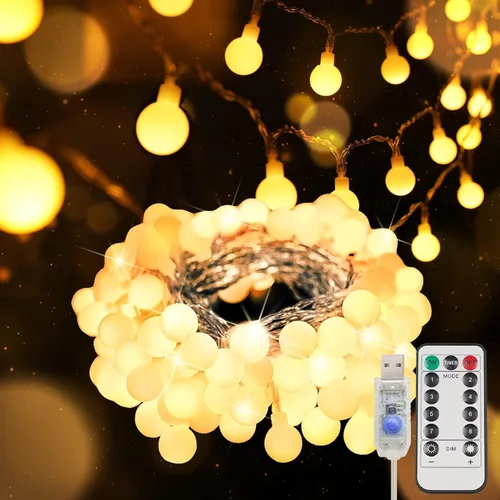 Vista 16 de suddus - Guirnalda de luces con forma de globo, 50 luces LED alimentadas por batería, para bandera, patio trasero, patio, jardín, fiesta