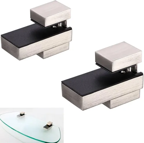 Vista 6 de Soporte de pared ajustable de madera/vidrio de metal, 2 unidades o un par, níquel cepillado