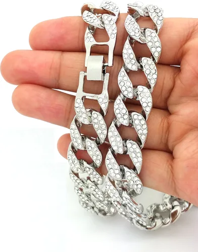 Vista 3 de Pirámide Jewelers - Gargantilla plateada y glaseada para hombre con diseño de hip hop, cadena de eslabones estilo CZ Miami y cubano, aleación