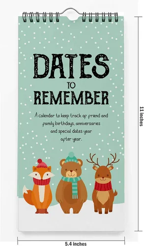 Vista 3 de Winter Wonderland - Calendario perpetuo rústico para colgar en la pared, para cumpleaños, aniversario, recordatorio de eventos especiales Verde