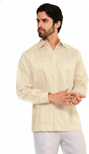 Vista 14 de Mojito Collection Camisa Guayabera clásica de mezcla de algodón con cuatro bolsillos para hombre
