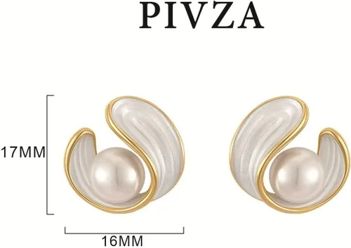 Vista 9 de Pearl Stud Earrings for Women Stainless Steel Unique Statement Small Pearl Enamel Button Statement Vintage Earring Jewelry