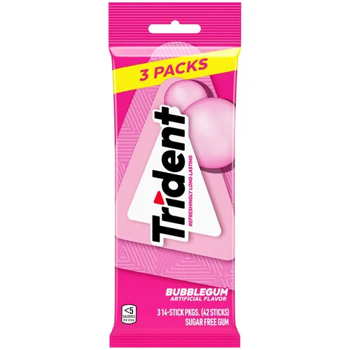 Vista 2 de Trident Goma de mascar sin azúcar, 3 paquetes de 14 piezas (42 piezas en total)