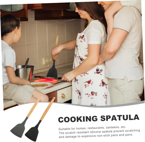 Vista 4 de Espátula de silicona segura para placa de inducción, mango resistente multifunción antiadherente para cocinar wok