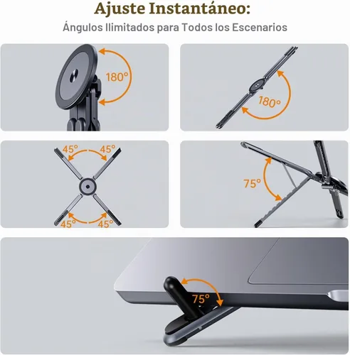Vista 6 de 4-in-1 Portable Laptop Stand, Magnetic Tablet Phone Holder Mount Black