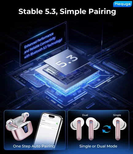 Vista 6 de Auriculares inalámbricos Bluetooth, auriculares de reproducción de 50 horas con micrófono, funda de carga con pantalla digital LED, IPX7