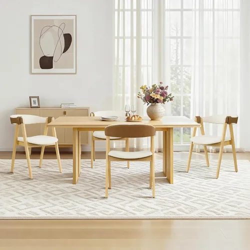 Vista 9 de CHITA Juego de 2 sillas de comedor de madera, modernas sillas de cocina tapizadas de felpilla con patas de goma y respaldo curvo, sillas de tela