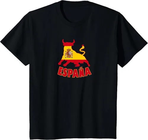 Vista 32 de Spain Espana with Bull and National Flag/Present T-Shirt Asphalt Grey