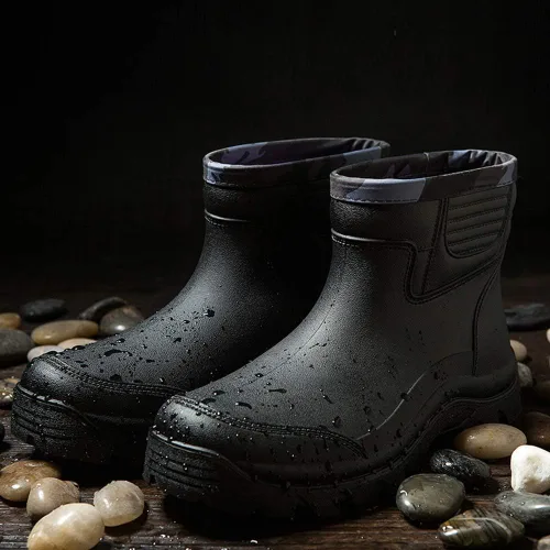 Vista 6 de Enelauge Botas cortas impermeables para hombre, calzado de lluvia de goma antideslizante